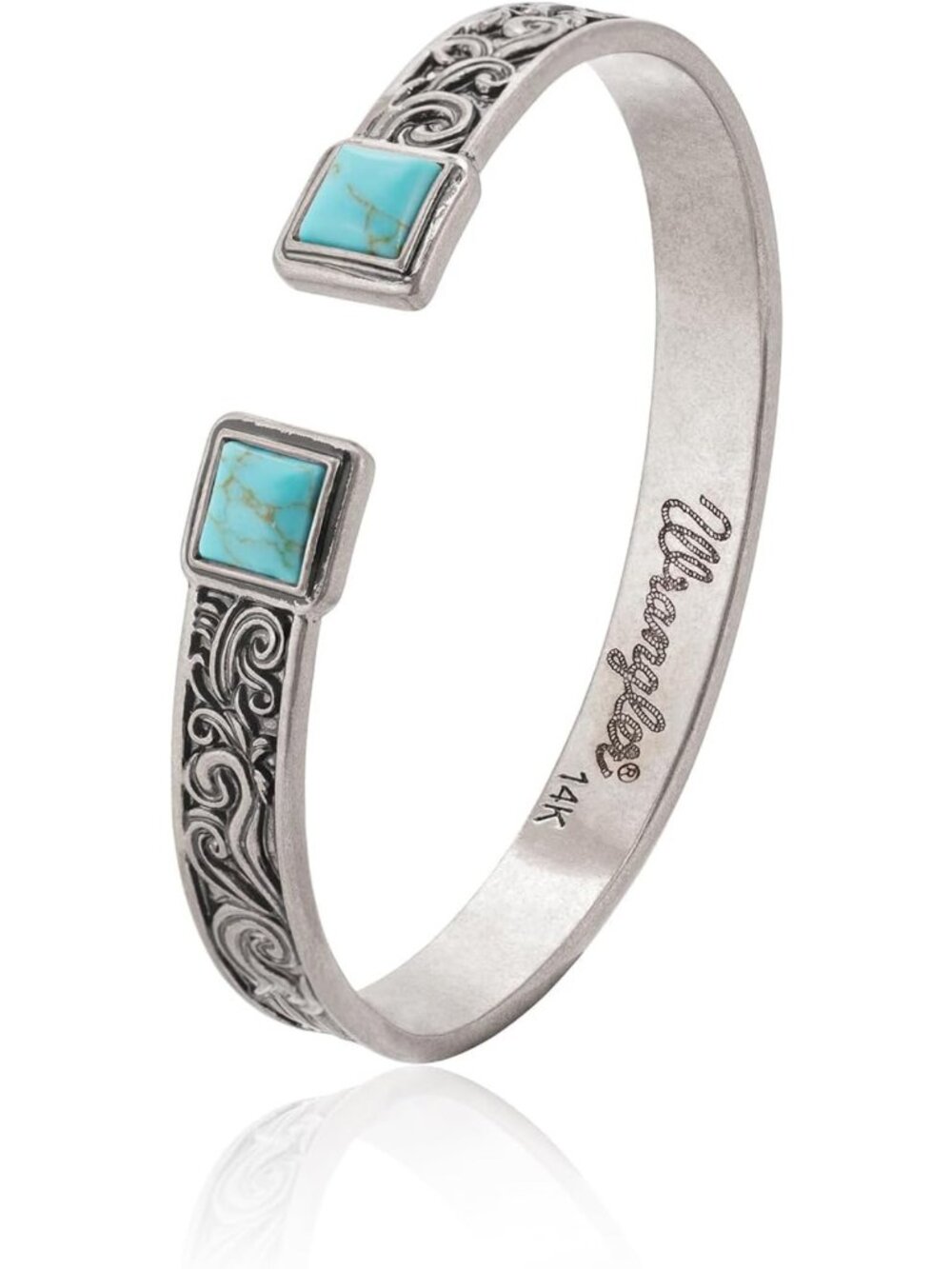 Turquoise Floral Cuff Bracelet - Carved Western Jewelry for Women, Boho Chic
